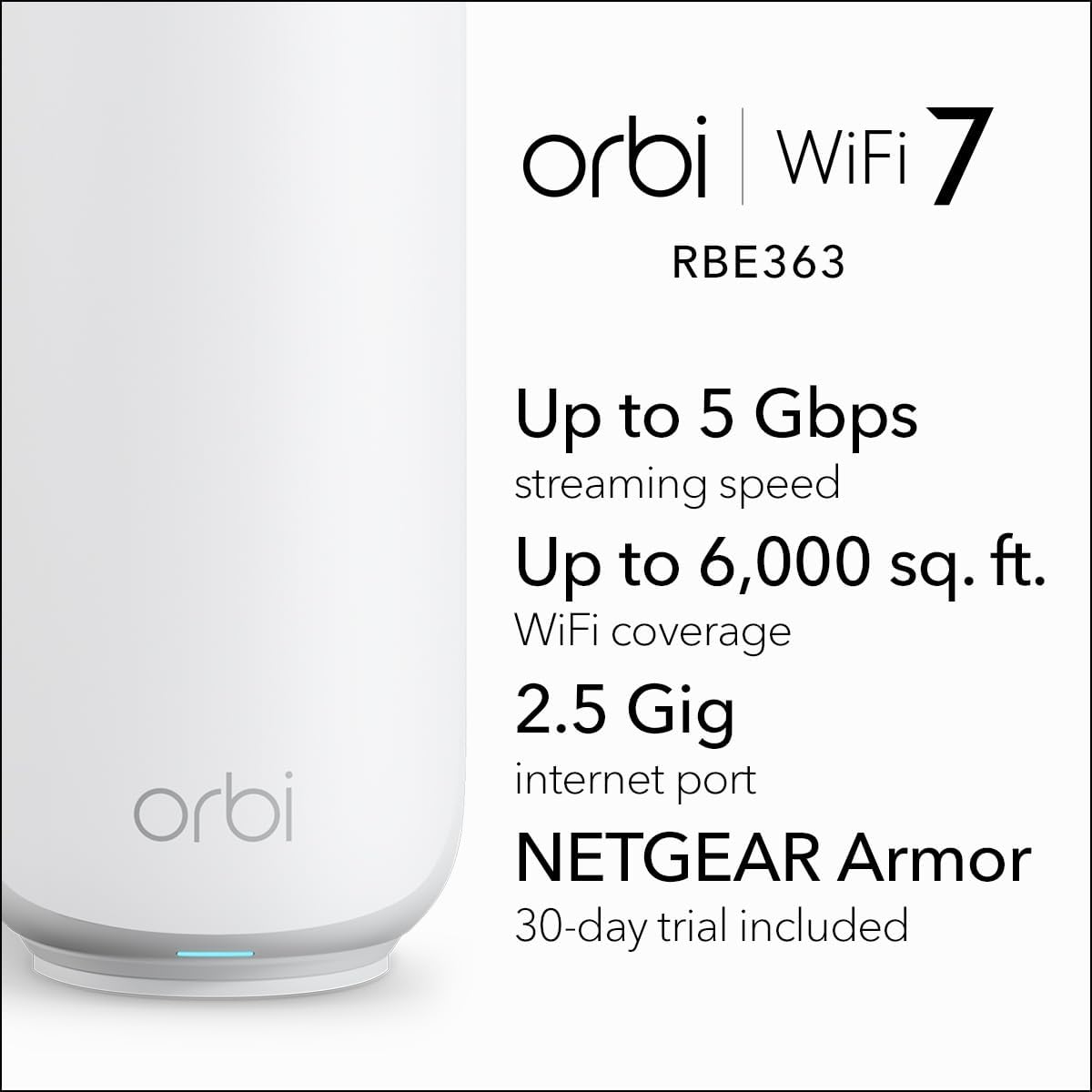 Orbi 360 Series Dual-Band WiFi 7 Mesh Network System for Home (RBE363) – Wireless Router (no Modem) + 2 Extenders, 5