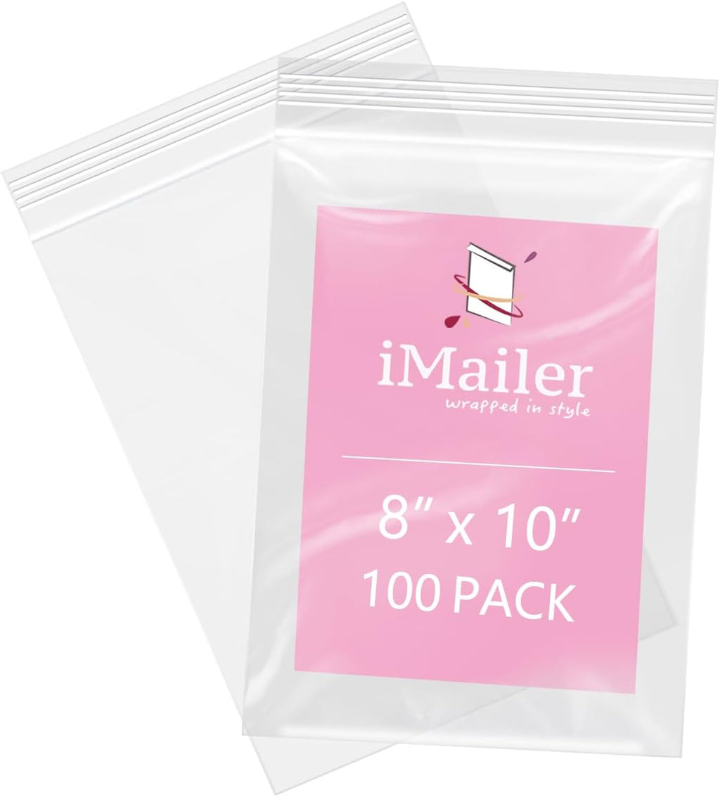 100 Pcs- 8" x 10" Reclosable Plastic Zip Poly Bags
