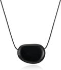 Silver Plated Pebble Pendant Necklace for Women,Chunky Silver Bean Necklace,Large Charm Pendant Necklaces,Black Cord