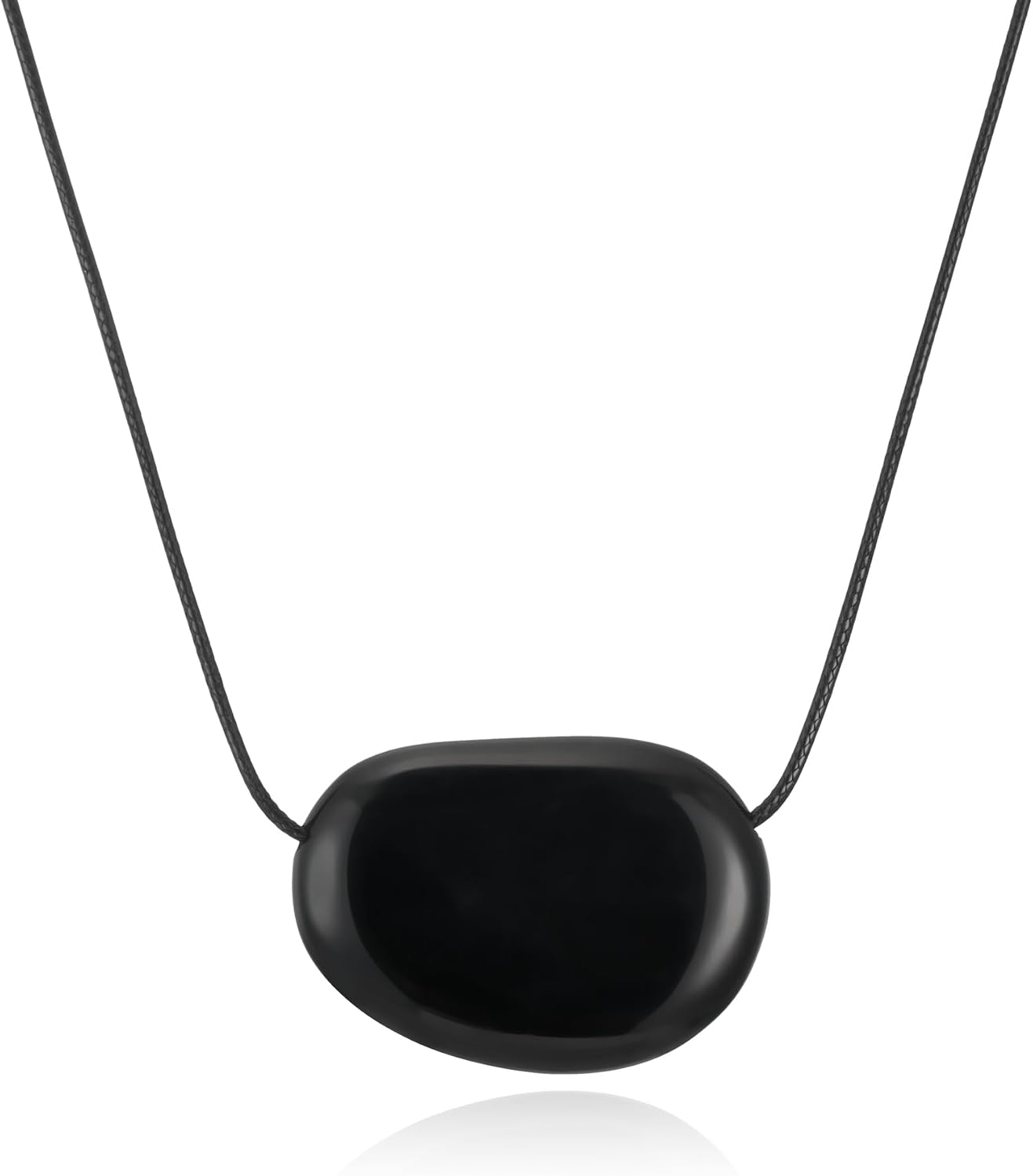 Silver Plated Pebble Pendant Necklace for Women,Chunky Silver Bean Necklace,Large Charm Pendant Necklaces,Black Cord