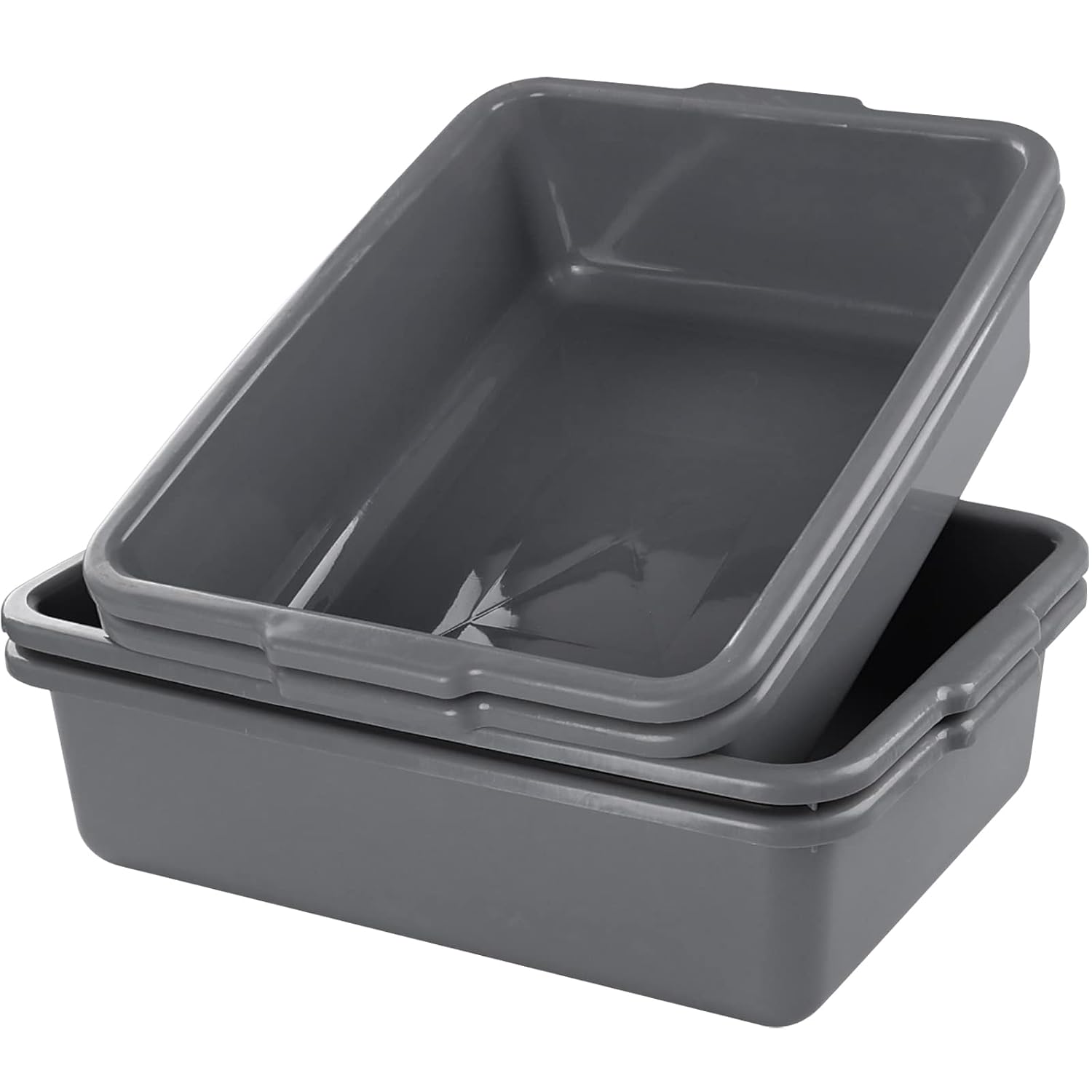 4-Pack Plastic Bus Tub/Bus Box, Grey Dish Tub 25L | Heavy Duty Utility Tub, Dishwashing Basin for Restaurant Kitchen