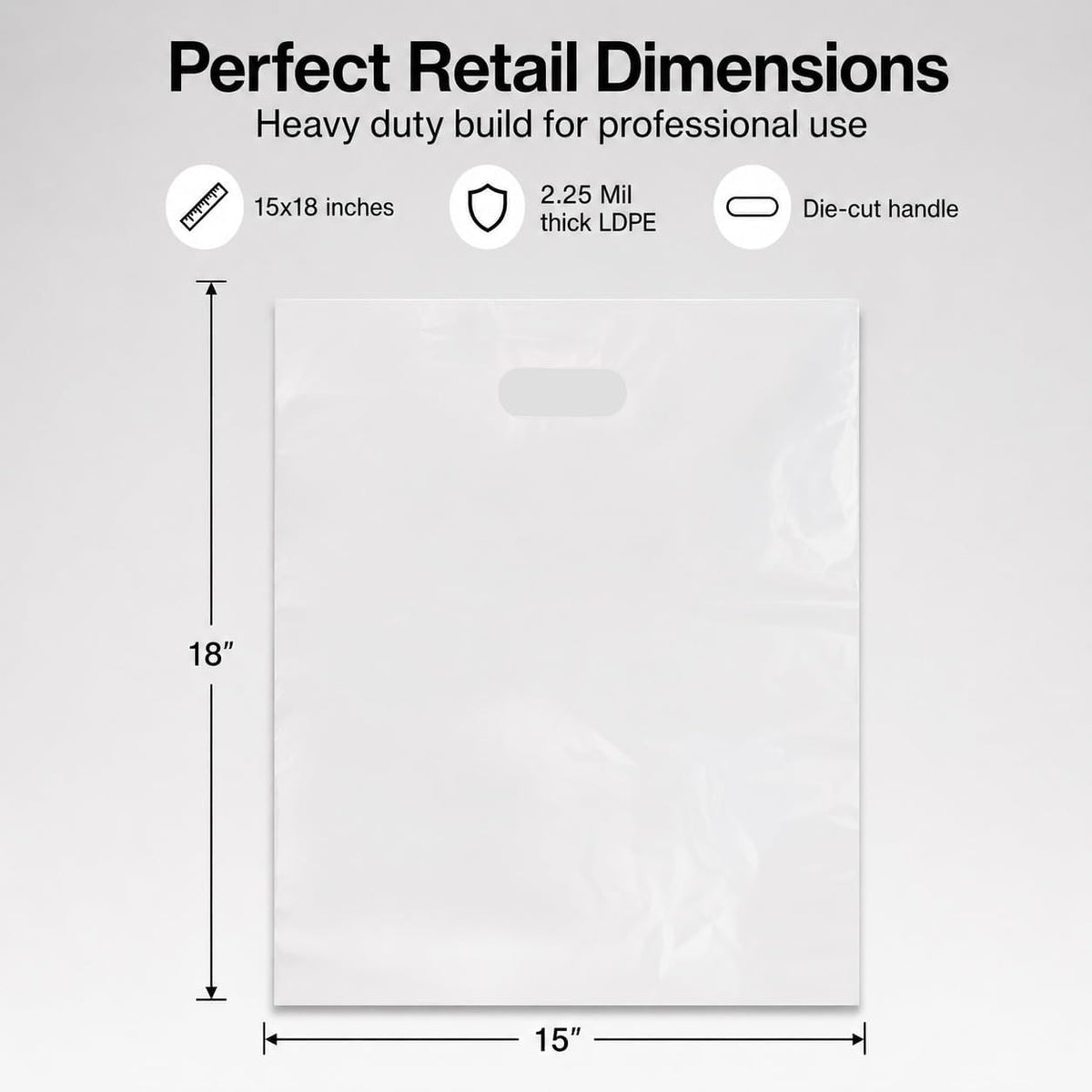 15"x18" Clear Plastic Bags With Handles - 2.25 Mil Extra Thick - 100 Pack