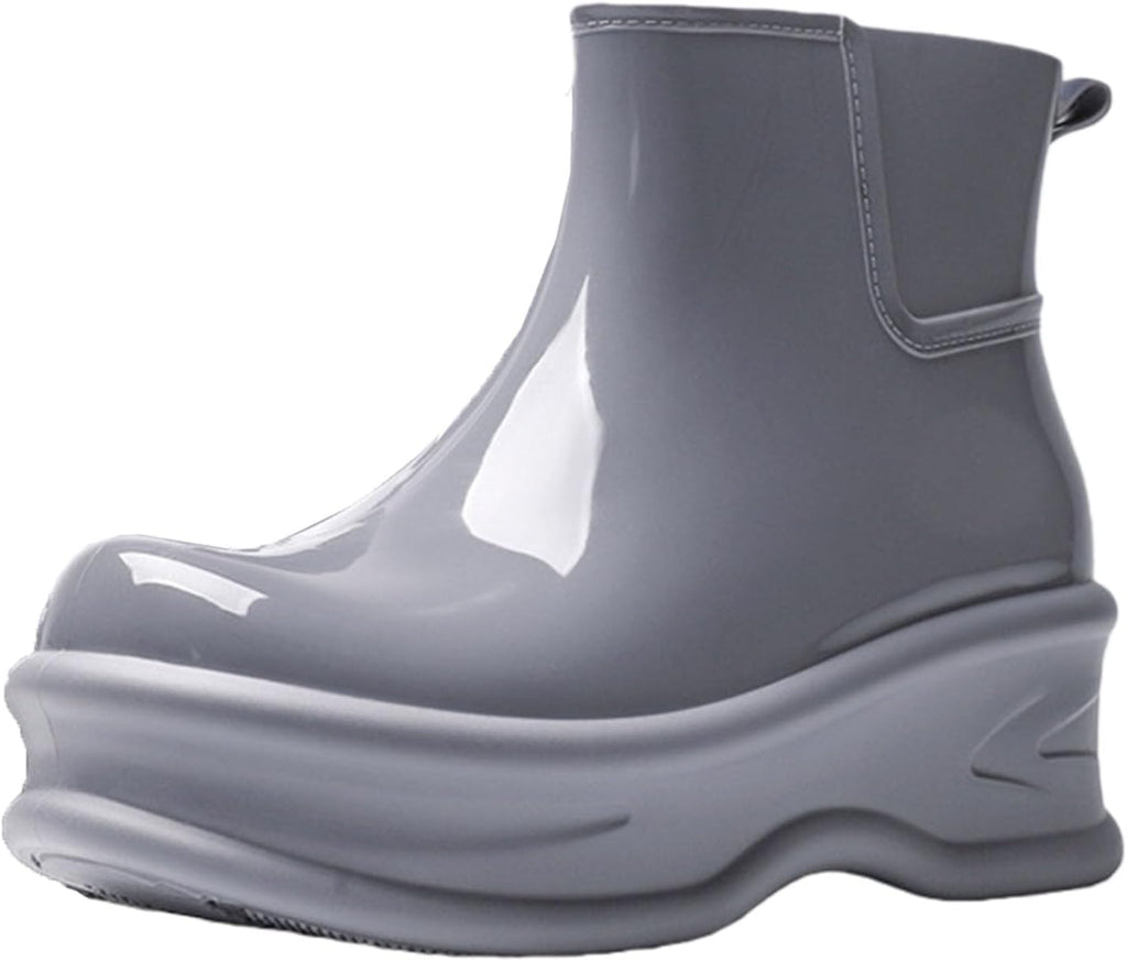Women's Mens Waterproof Chelsea Ankle Boots Slip On Thick Lug Sole Garden Booties Mid Calf Short Rain Boots Non Slip