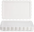 12 Pack White Plastic Serving Tray with Lace Rim, Rectangle Food Trays, Disposable Serving Platters and Trays for