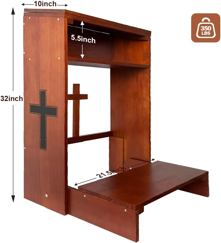 Wooden Prayer Kneeler with Storage Shelf & Cushion - Folding Prayer Bench for Home and Church, Comfortable Kneeling