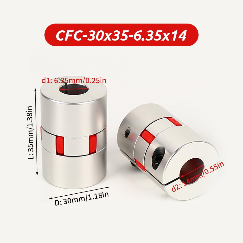 BORDSTRACT 6.35mm to 14mm Plum Flexible Shaft Coupling,D30 L35