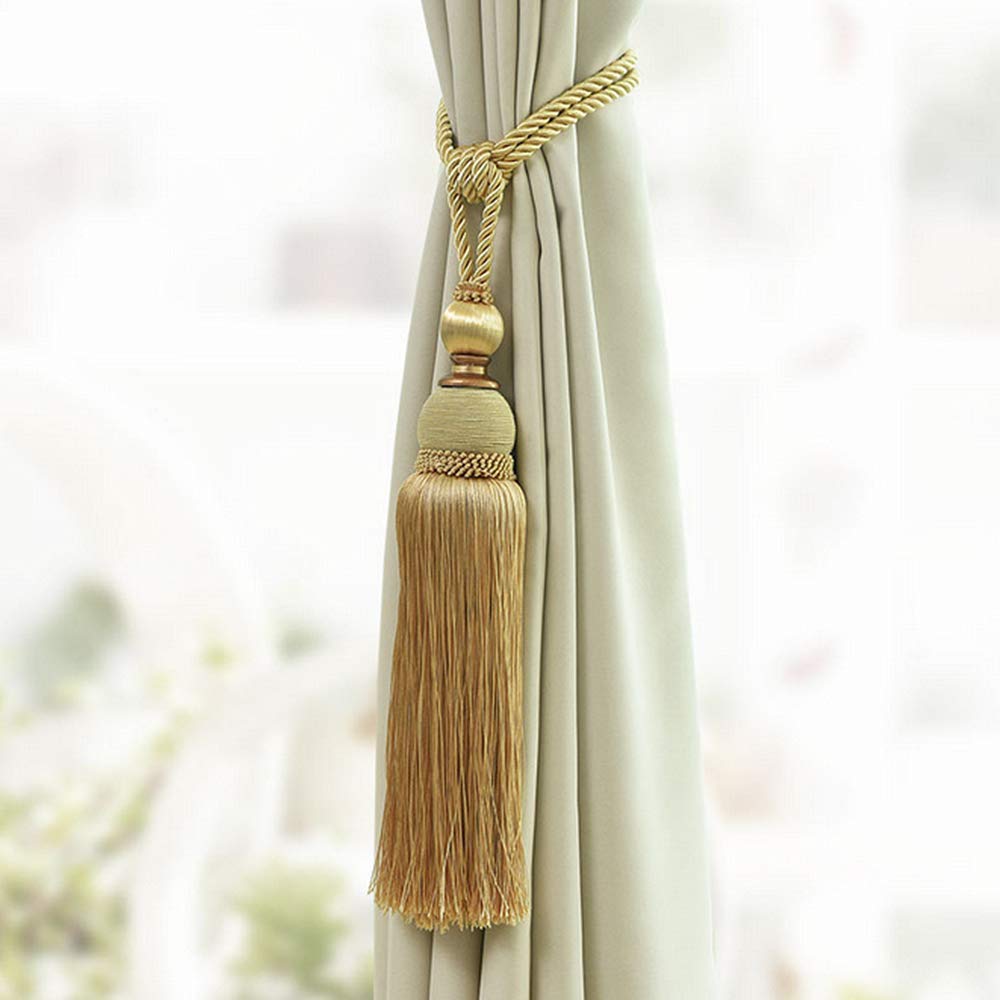 Gold Braided Ball Tassel Curtain Tiebacks Set of 4 Window Decor