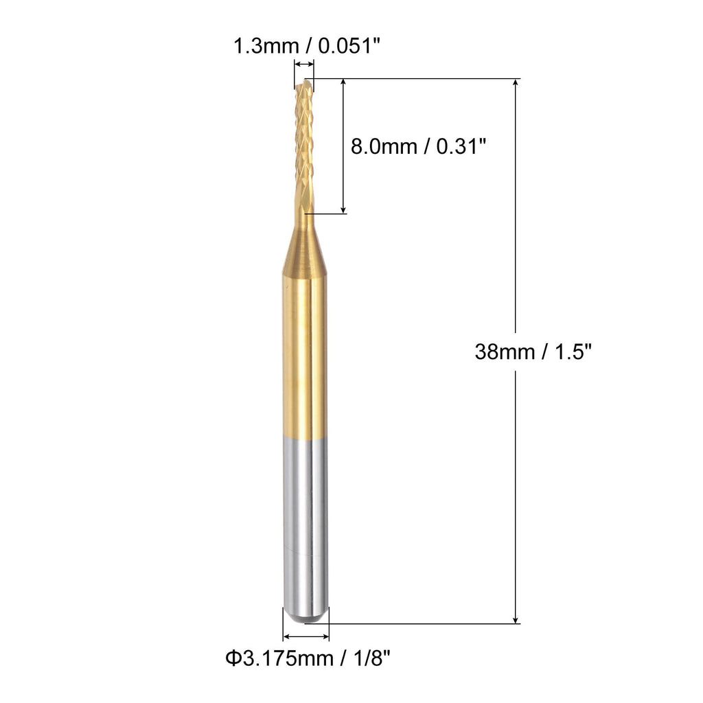 uxcell 10Pcs 1.3mm Titanium Coat Carbide End Mill Engraving Milling Cutter CNC Router Bits for PCB Machine, 1/8" Shank