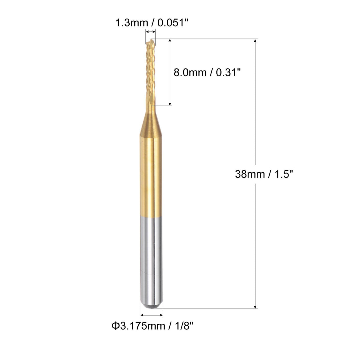 uxcell 10Pcs 1.3mm Titanium Coat Carbide End Mill Engraving Milling Cutter CNC Router Bits for PCB Machine, 1/8" Shank