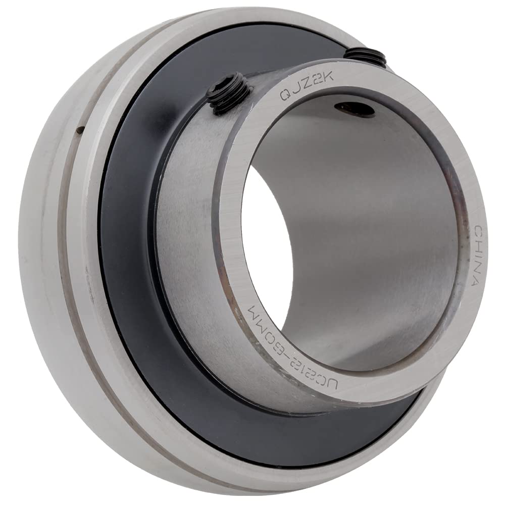[2-Pack] UC212 - Insert Bearing - 2.362 in Bore - 4.331 in Outer Diameter - 2.563 in Width - 1.063 in Outer Ring Width, Set Screw Locking Collar, Double Sealing, Relubricable