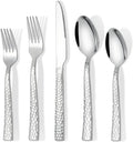 60 Piece Silverware Set for 12, Amafox Stainless Steel Hammered Flatware Set, Kitchen Utensil Cutlery Silverware Set