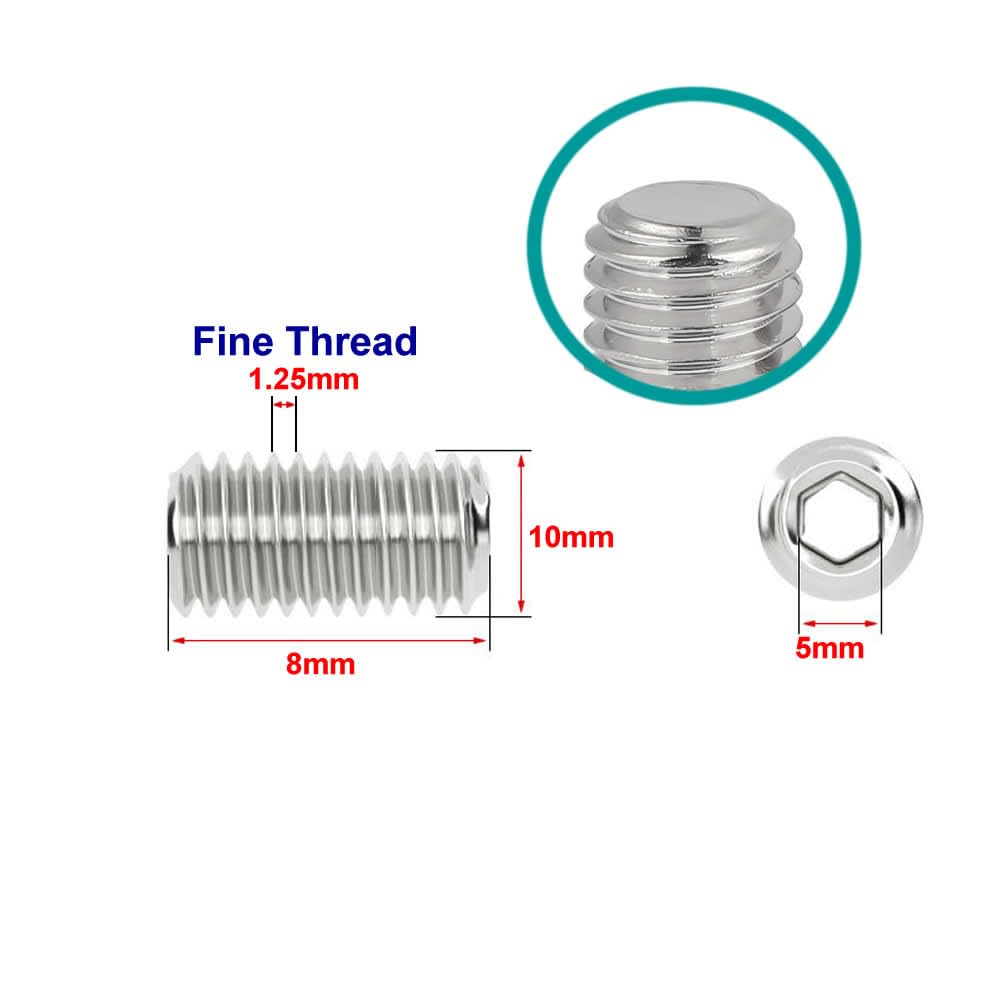 Junter 30pcs M10-1.25 x 8mm Fine Thread Flat Point Grub Socket Set Screws