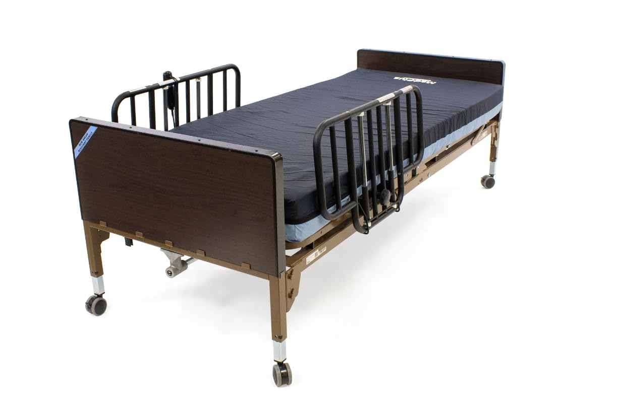 Semi-Electric Hospital Bed for Home Use – Adjustable Medical Bed with Foam Mattress & Half Rails Included, Quiet