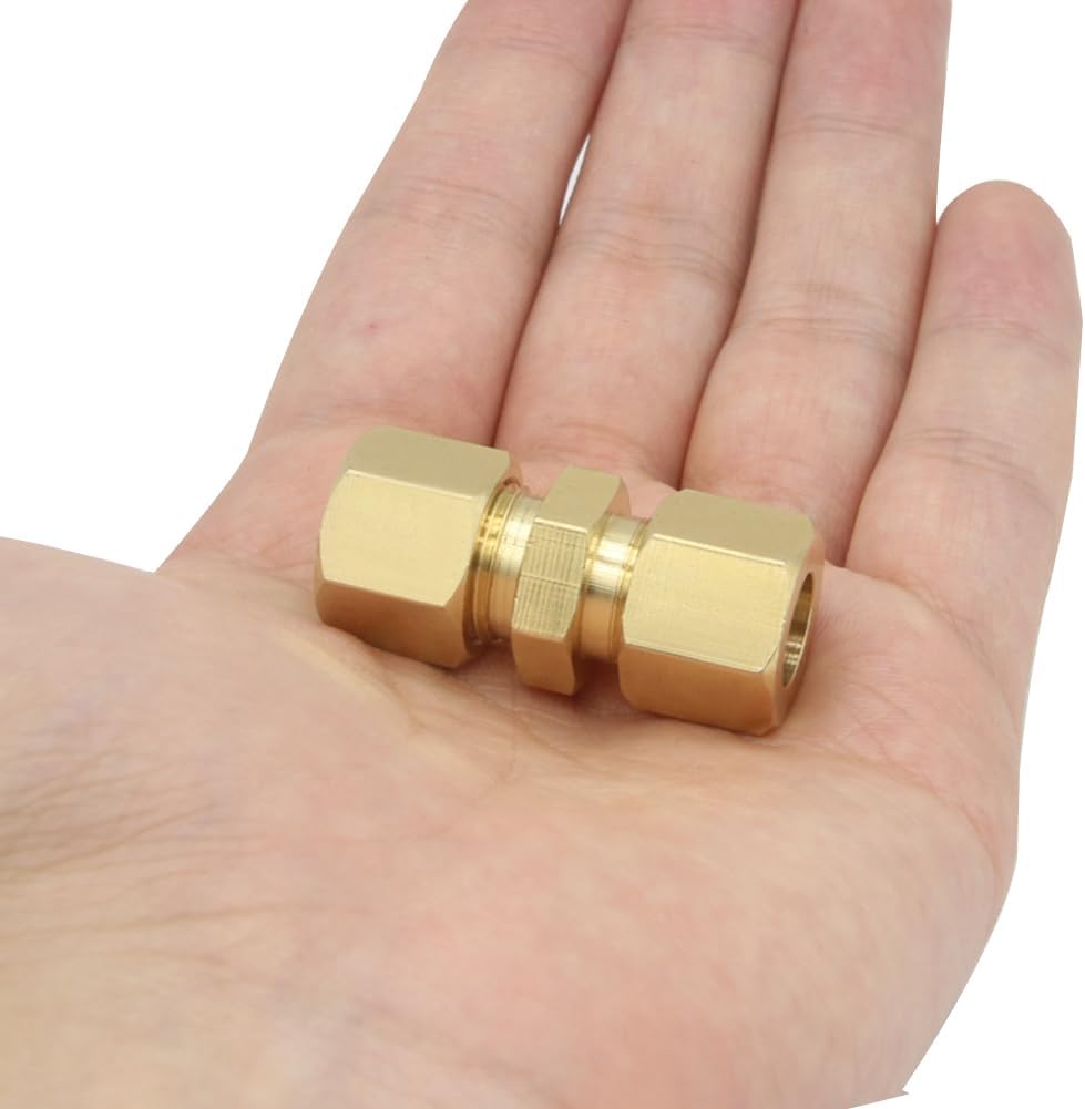 Hooshing 3PCS Brass Compression Tube Fitting 3/8" OD x 3/8" OD Connector
