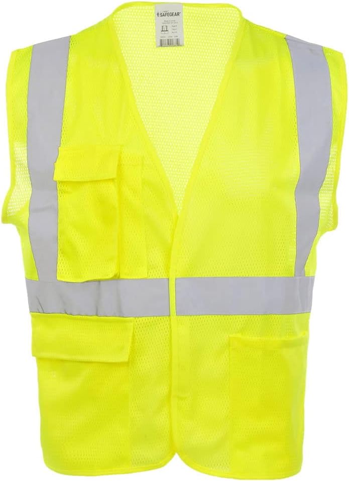 SAFEGEAR High Visibility Safety Vest, Lime, 3 Pack | ANSI Class 2, Hook & Loop Closure, Vertical Reflective Tape