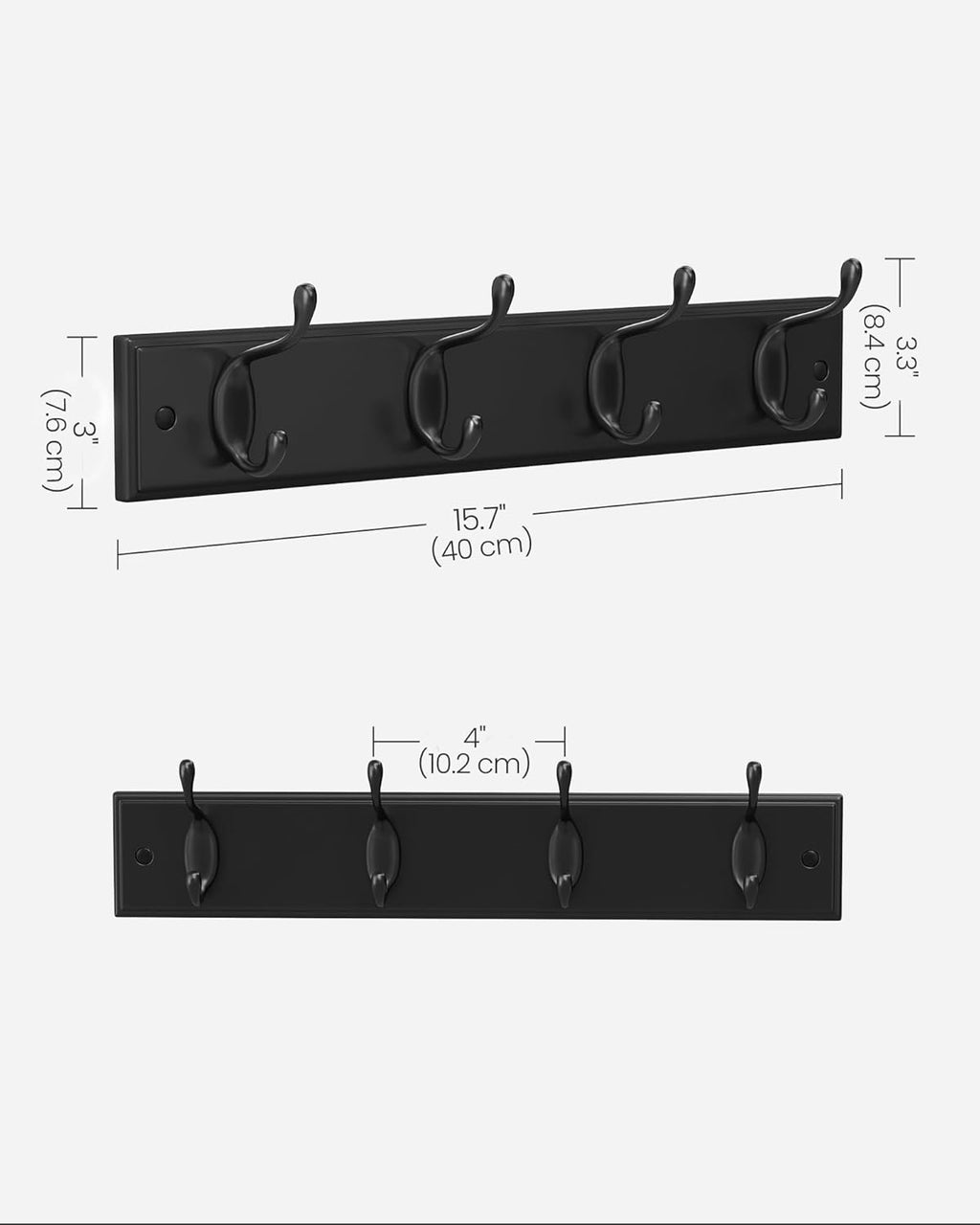 Wall-Mounted Coat Rack, Hook Rack, 4 Dual Metal Hooks