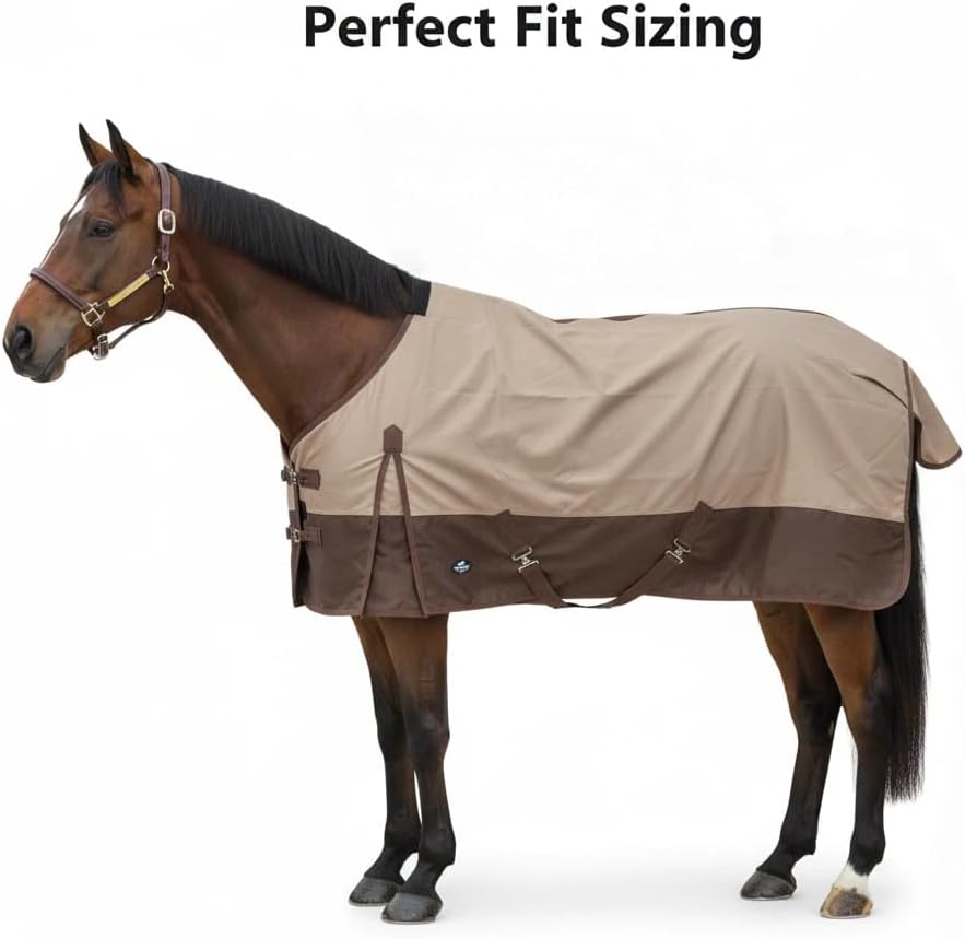 1200Denier Waterproof and Breathable Horse Sheet TGW RIDING Horse Blanket Standard Neck Turnout Sheet (72", Tan/Brown)