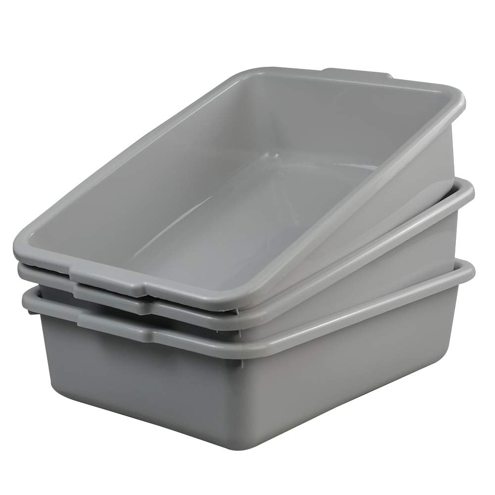 Plastic Dish Tubs, Commercial Bus Tote Box, 3-Pack(Grey, 13L)
