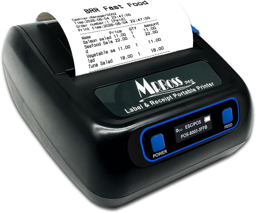 MRBOSS 80mm Portable Bluetooth Receipt Printer - Easy-to-Connect Thermal Receipt Printer with USB and Bluetooth for