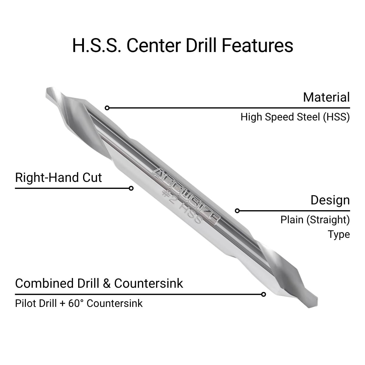 Accusize #2 HSS Center Drill, 0530-0200x10