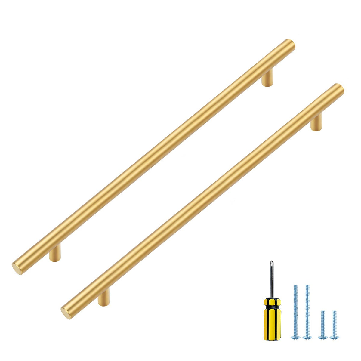 Brushed Brass Cabinet Handles, 5 Pack Drawer Pulls, 10 in
