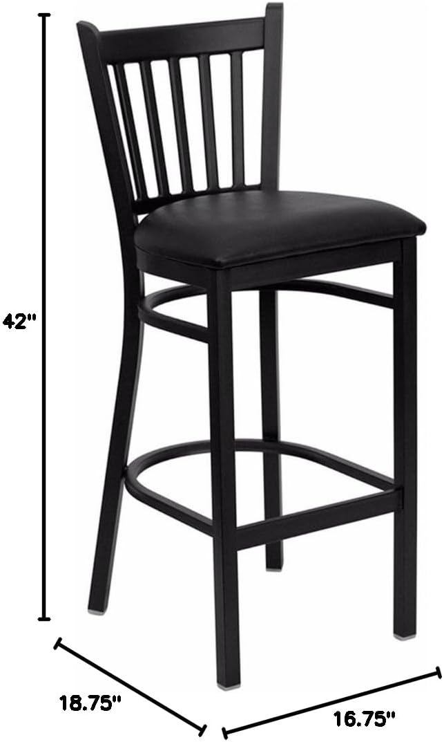 Hercules Vertical Back Restaurant Barstool, Black, 2-Pack