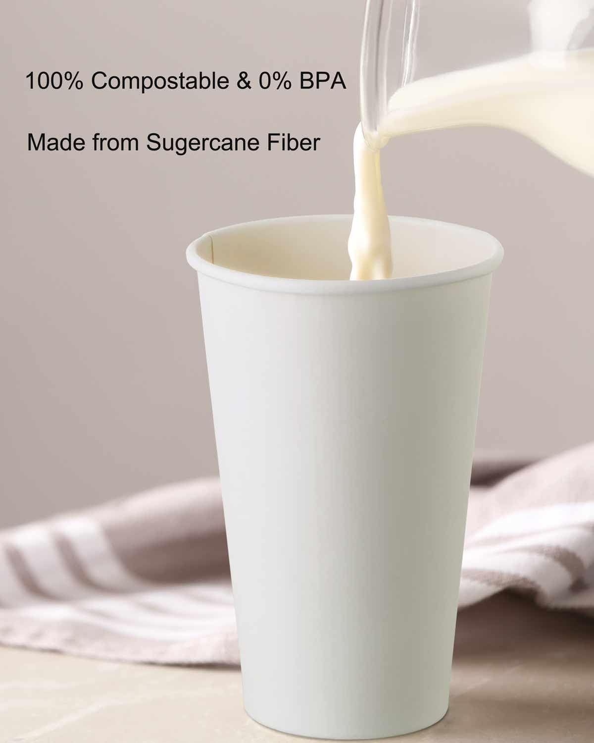 Disposable Paper Cups with Paper Lids and Compostable Straws