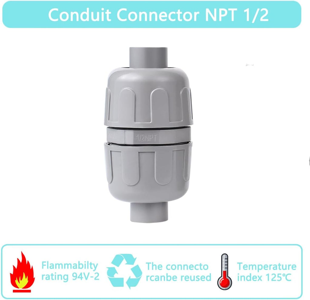 (1 Pcs) NPT 1/2 Double Conduit Liquid-Tight Connector Straight | Extend Repair Conduit Runs, Quick Connect Same Size
