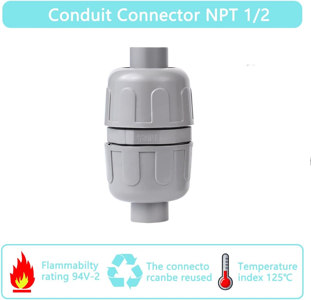(1 Pcs) NPT 1/2 Double Conduit Liquid-Tight Connector Straight | Extend Repair Conduit Runs, Quick Connect Same Size