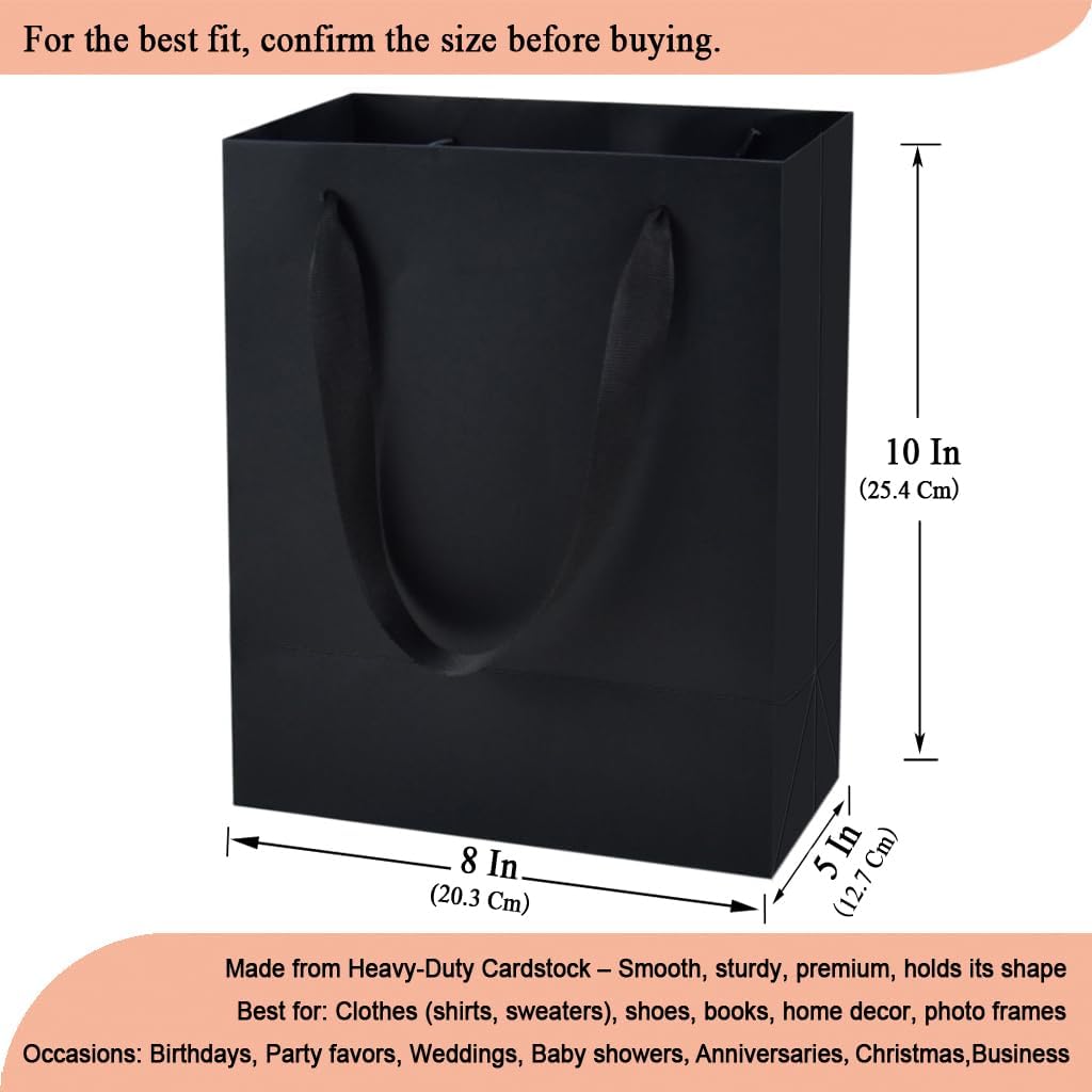 Black Gift Bags with Tissue Paper, 30 Pack, 8x5x10 Inch