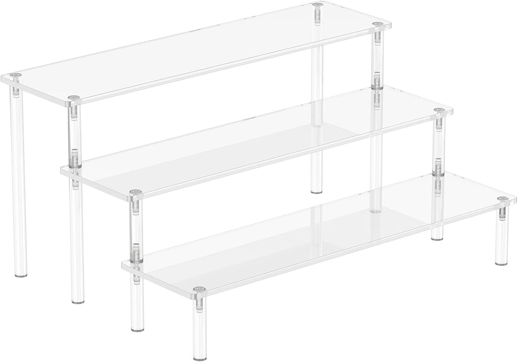 Acrylic Display Risers, 3 Tier Perfume Organizer, Clear Cupcake Stand | Large Shelf Risers for Figures, Dessert