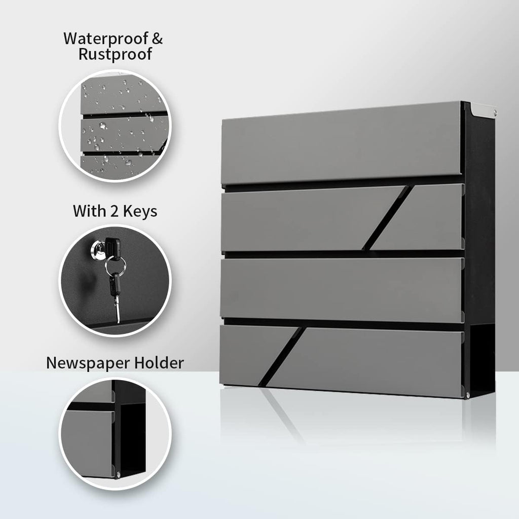 Mailbox Wall Mount,Large Capacity Locking Mailbox for Outside,Galvanized Steel Cover and Rust-Proof Metal Post Box