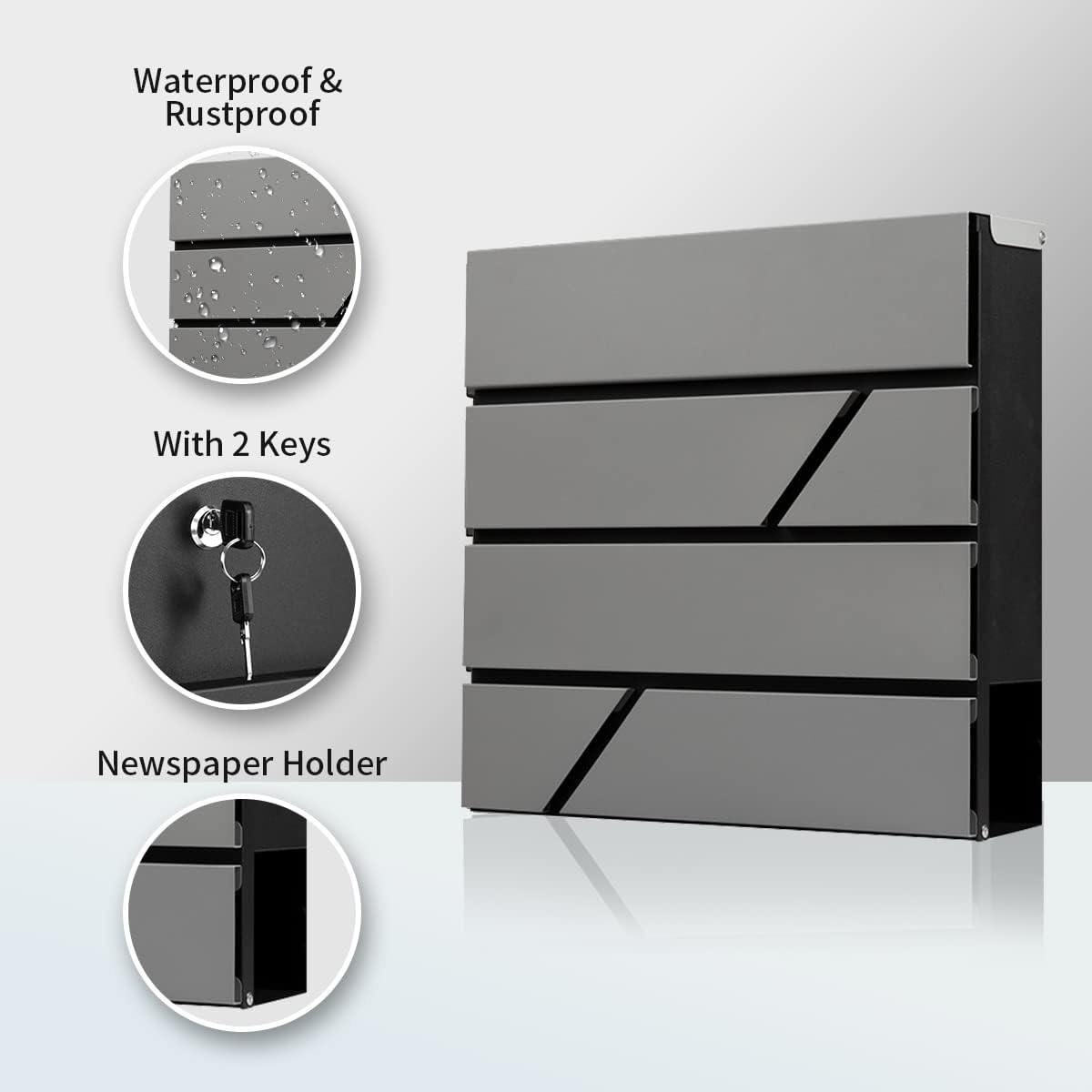Mailbox Wall Mount,Large Capacity Locking Mailbox for Outside,Galvanized Steel Cover and Rust-Proof Metal Post Box
