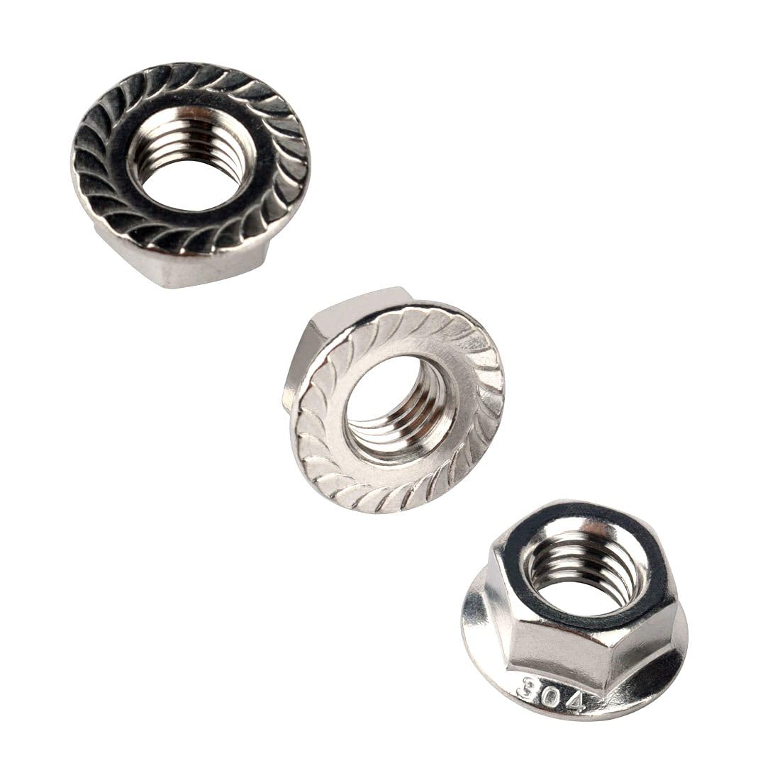 1/2-13 Serrated Flange Hex Lock Nuts 304 Stainless Steel, 20PCS Silver