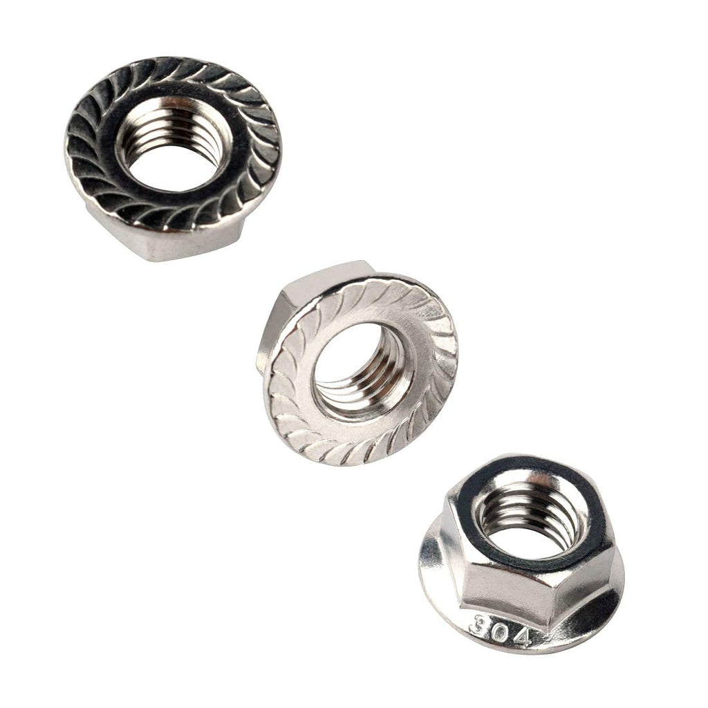 1/4-20 Serrated Flange Hex Lock Nuts 304 Stainless Steel, 50PCS Silver