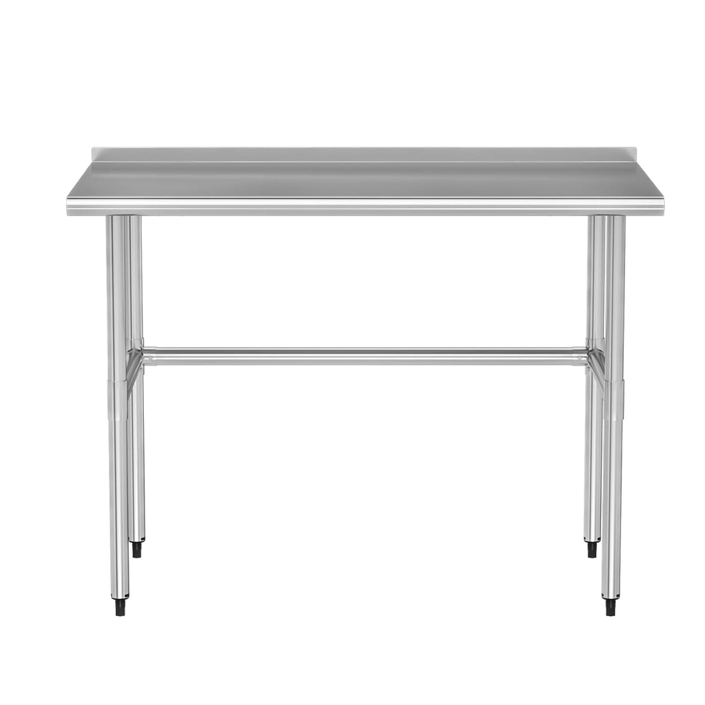 Open Base Stainless Steel Work Table with Backsplash, 24x48 Inch
