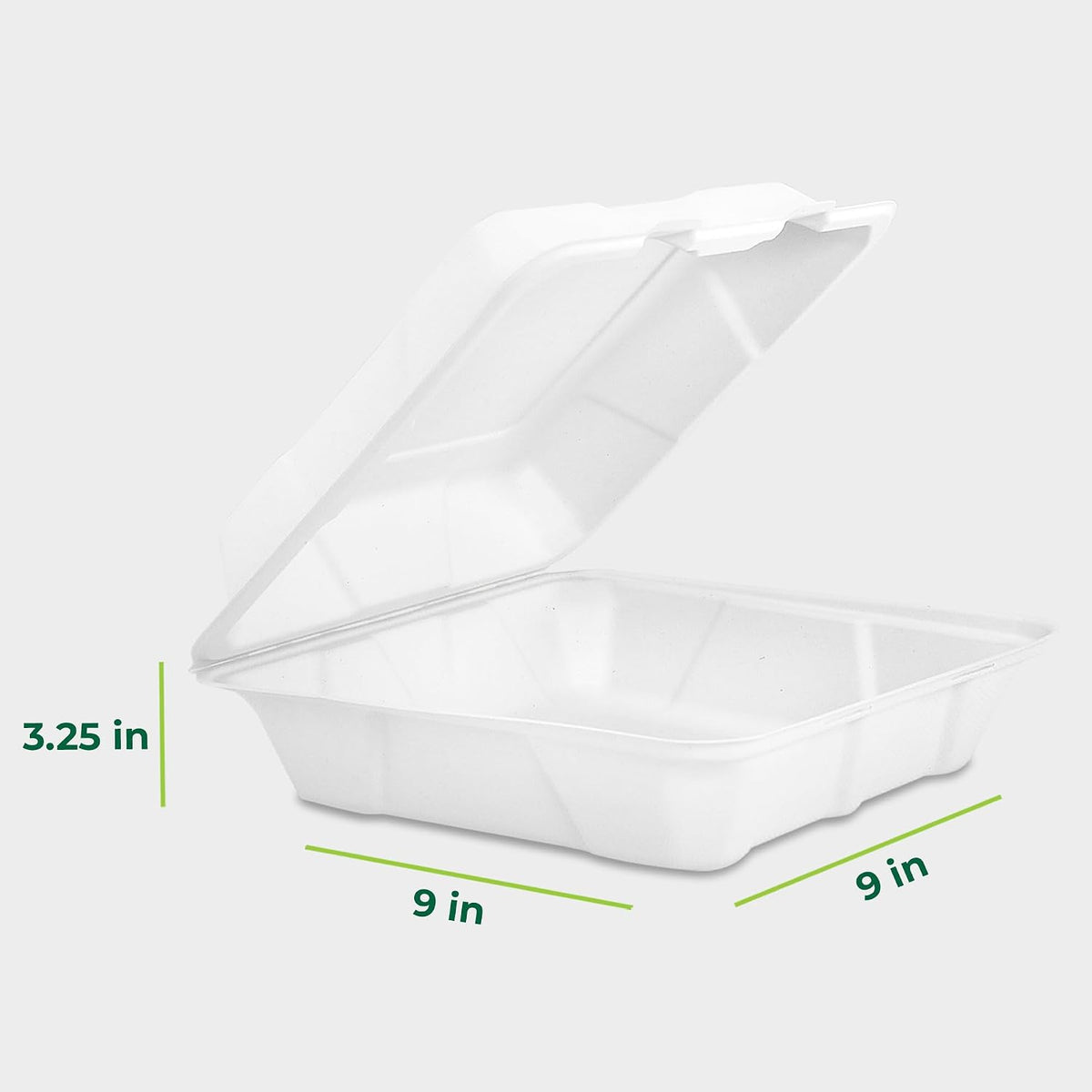Clamshell Food Containers with Lids [9x9" 100-Pack] Disposable To Go Containers, Biodegradable Sugarcane To Go Boxes