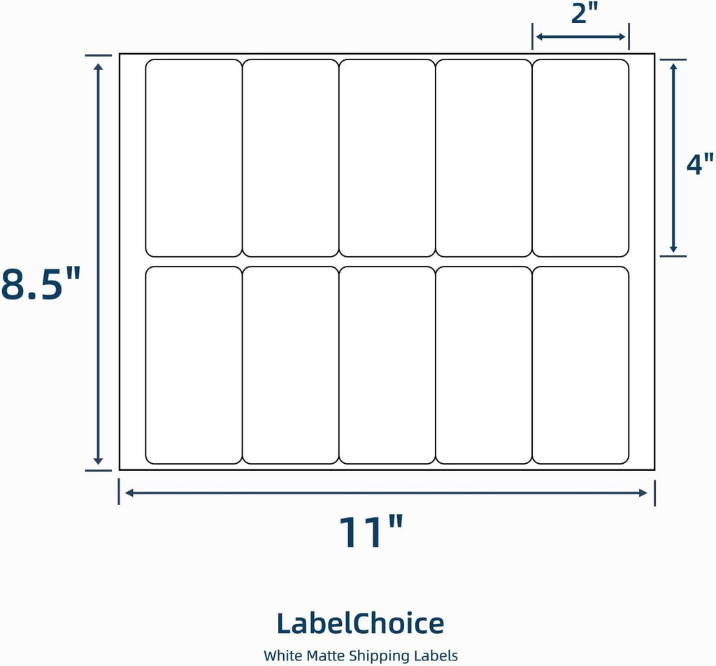 100 Sheets 1000 Pcs 2”x4” 10 Up Shipping Address Labels Compatible with Laser and Inkjet Printers, 2x4 10 Per Page