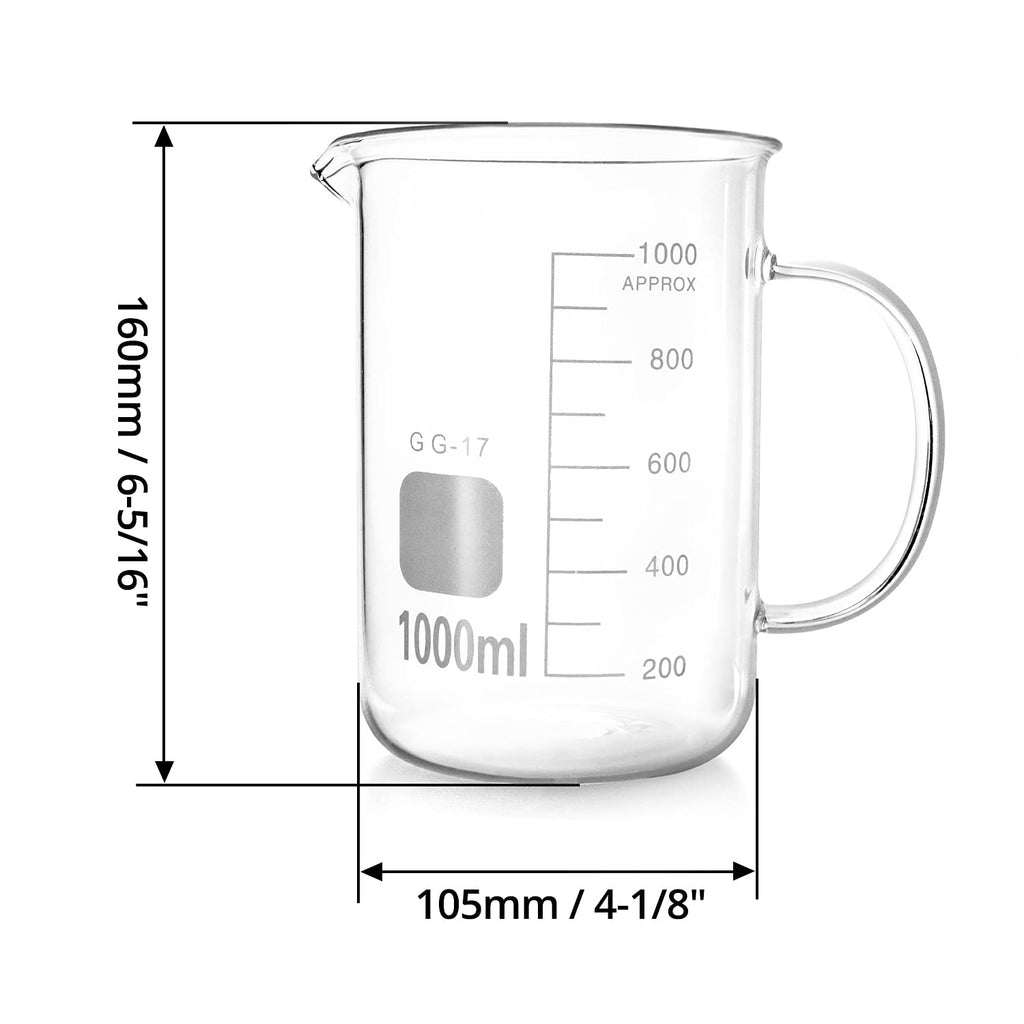 Beaker with Handle, 1000ml/33.81oz Measuring Cup, Borosilicate Glass,Beaker Mug with Pouring Spout