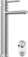 Brushed Nickel Vessel Sink Faucet, Tall Bathroom Faucets 1 Hole Single Handle Above Counter Sink Bathroom Faucet