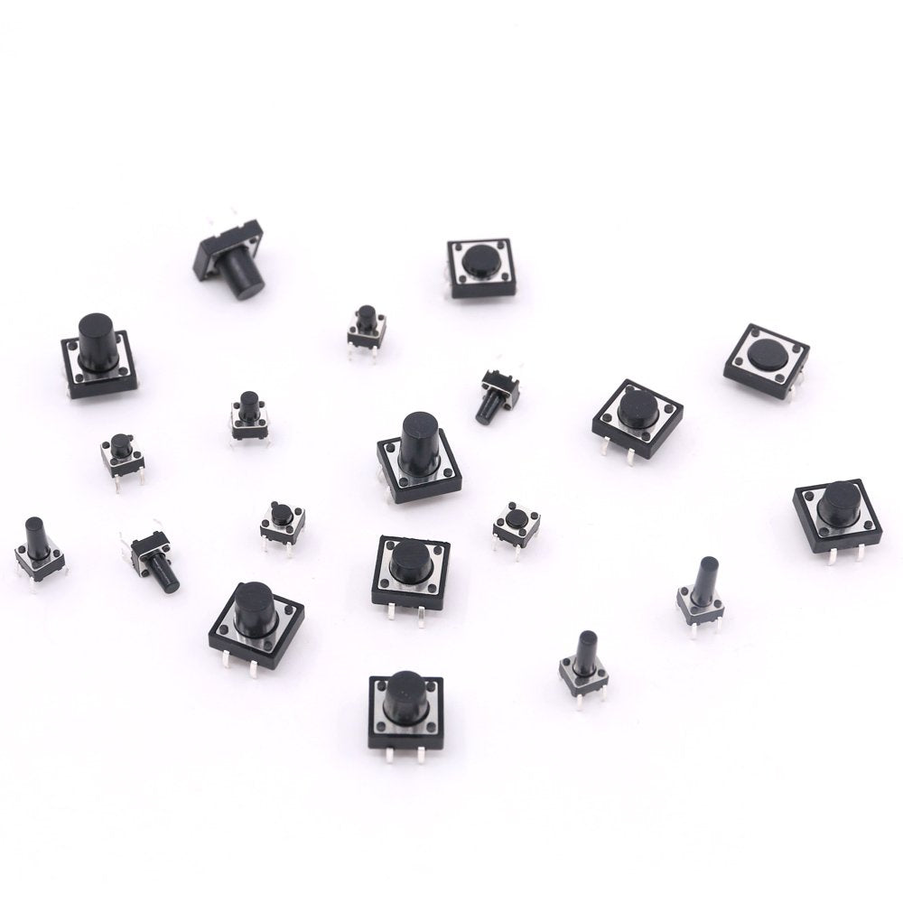 Hilitchi 250-Pcs 6 x 6mm 12 x 12mm Tactile Push Button Switch Micro Momentary Tact Assortment Kit - 20 Value / 4 Pins