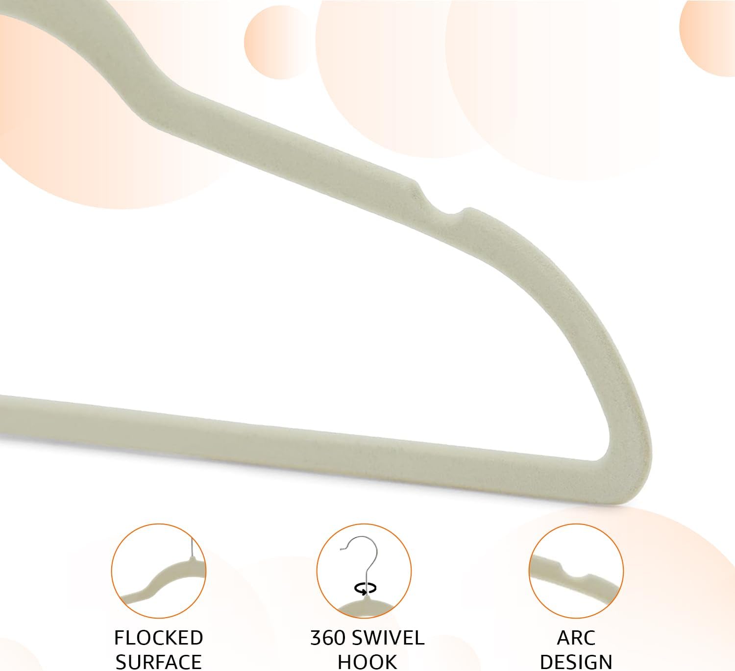 Slim Velvet Non-Slip Space Saving Suit Clothes Hangers, Closet Organizer, Ivory/Beige, 30-Pack