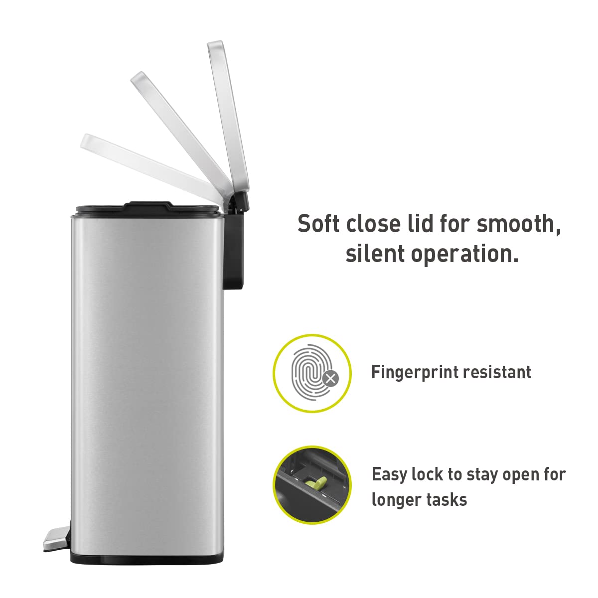 Madison Brushed Stainless Steel 13.2 Gal/50L Kitchen Step Trash Can or Recycling Bin, Removable Inner Liner, Soft