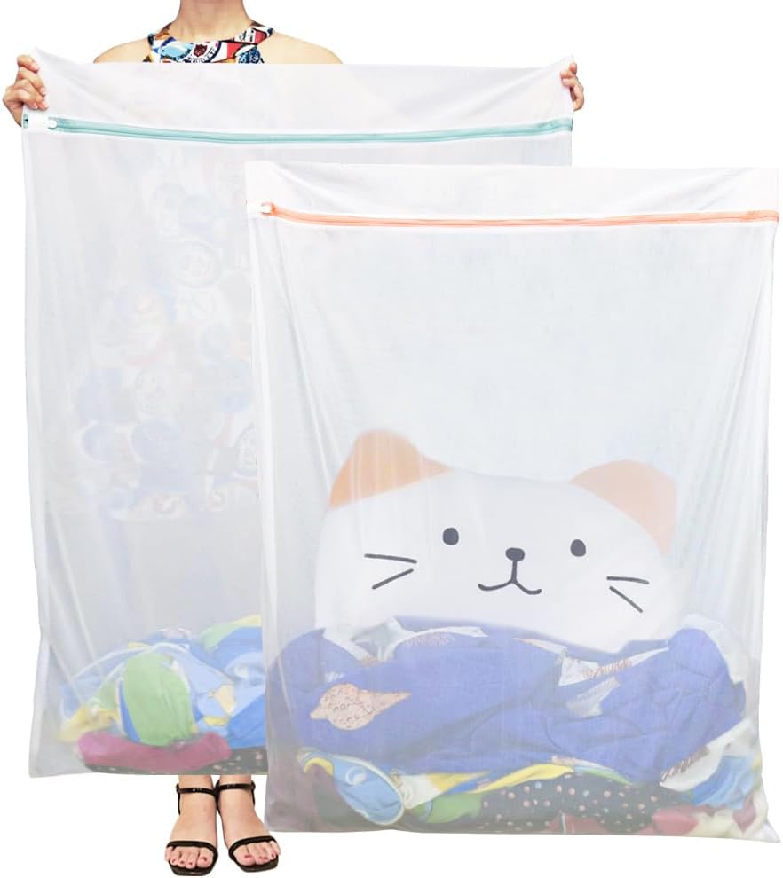 2Pk 43x35" Extra Large Mesh Laundry Bags Jumbo for Blankets | Mesh bags for delicates, coats, blankets, bedding