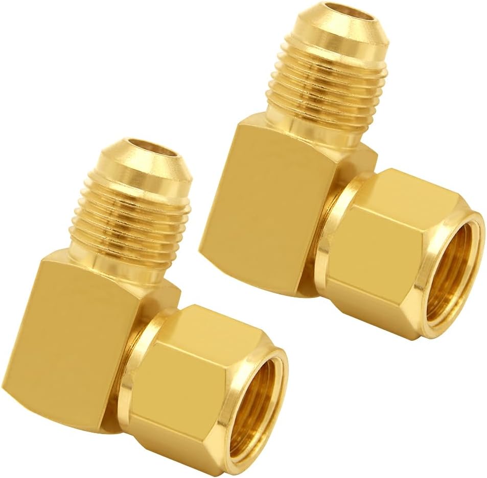 Joywayus 2 Pack Brass 3/8" Flare Swivel Female to Male Tube Elbow Fitting