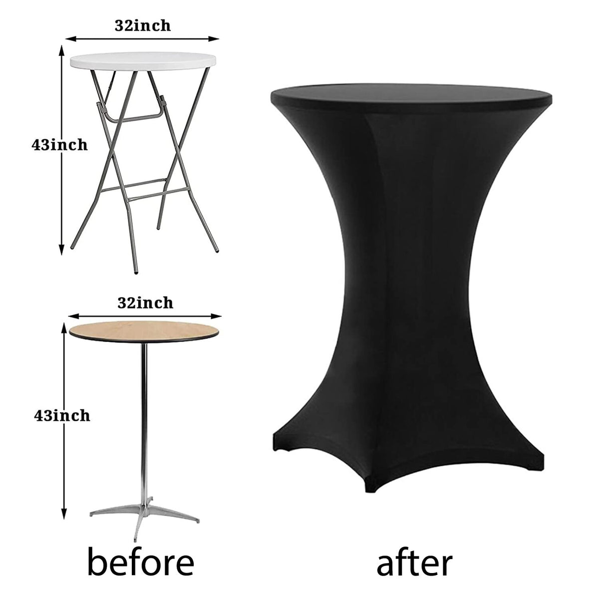 Cocktail Table Covers Black, High Top Table Cloths 32x43 Inch