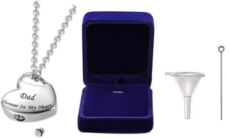 Cremation Urn Necklace for Ashes Urn Jewelry,Forever in My Heart Carved Stainless Steel Keepsake Waterproof Memorial