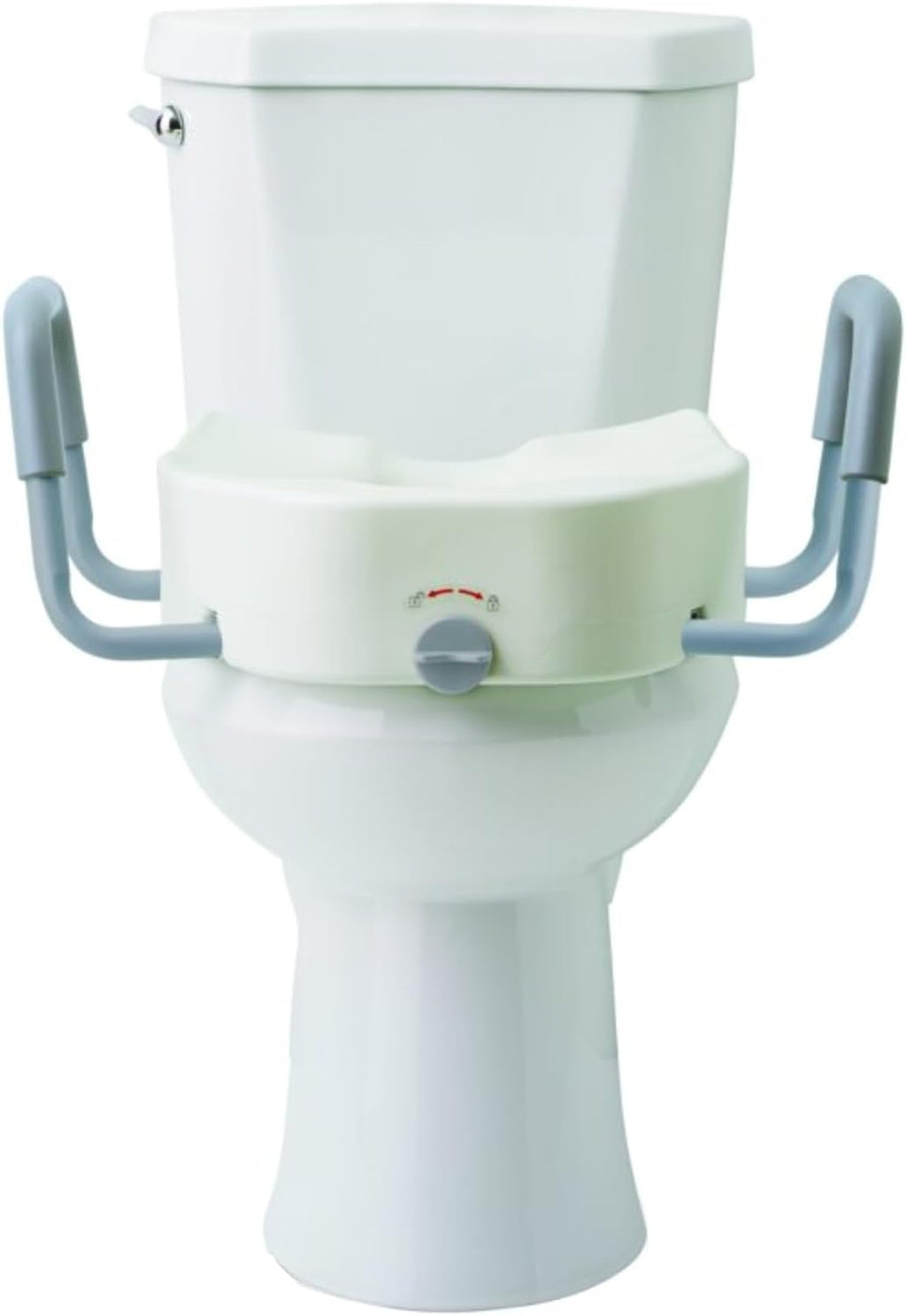 5" Elongated Raised Toilet Seat, with Lock and Removable Padded Arms- A Medical Seat for Seniors, Elderly, Adults, or