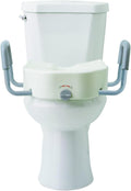 5" Elongated Raised Toilet Seat, with Lock and Removable Padded Arms- A Medical Seat for Seniors, Elderly, Adults, or