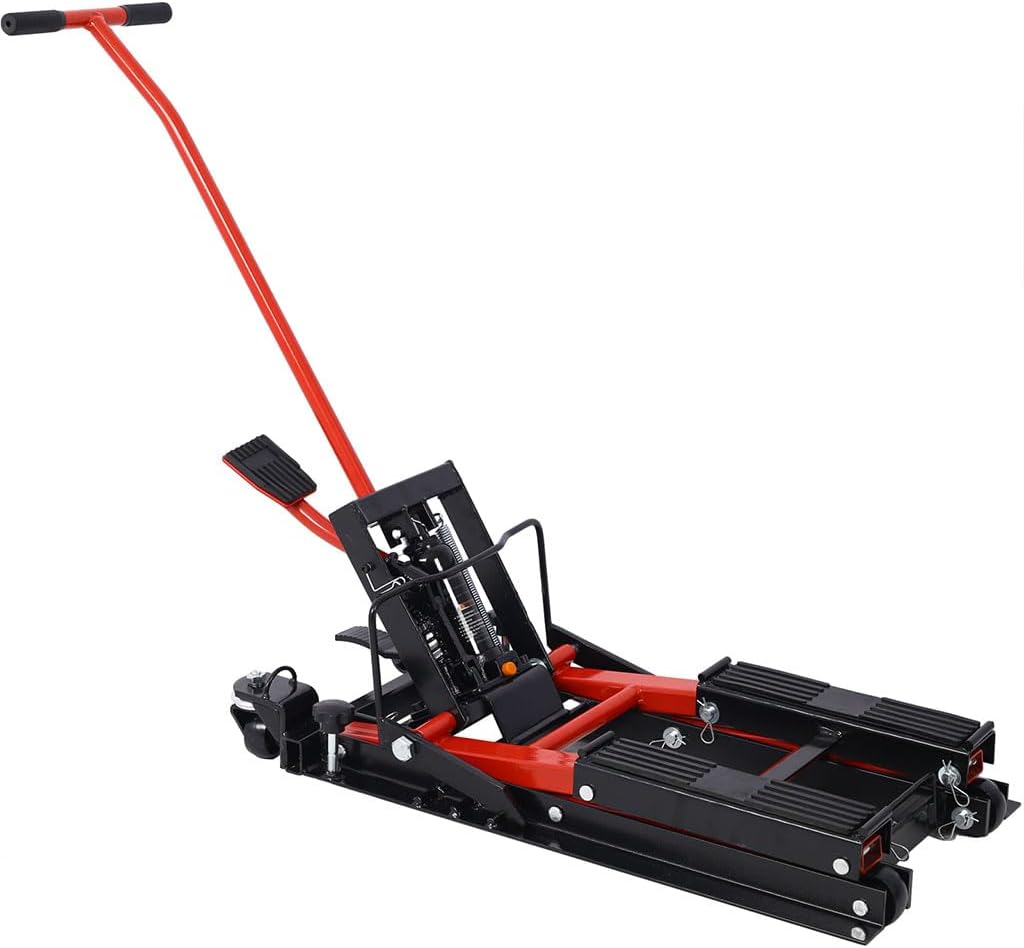 Hydraulic Motorcycle Lift Jack, 1500 LBS Capacity ATV Scissor Lift Jack, Portable Motorcycle Lift Table with 4 Wheels